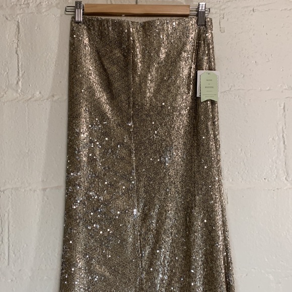NWT Anthropologie Line & Dot Gold Sequins Mermaid Maxi Skirt Sz XS - Picture 3 of 8